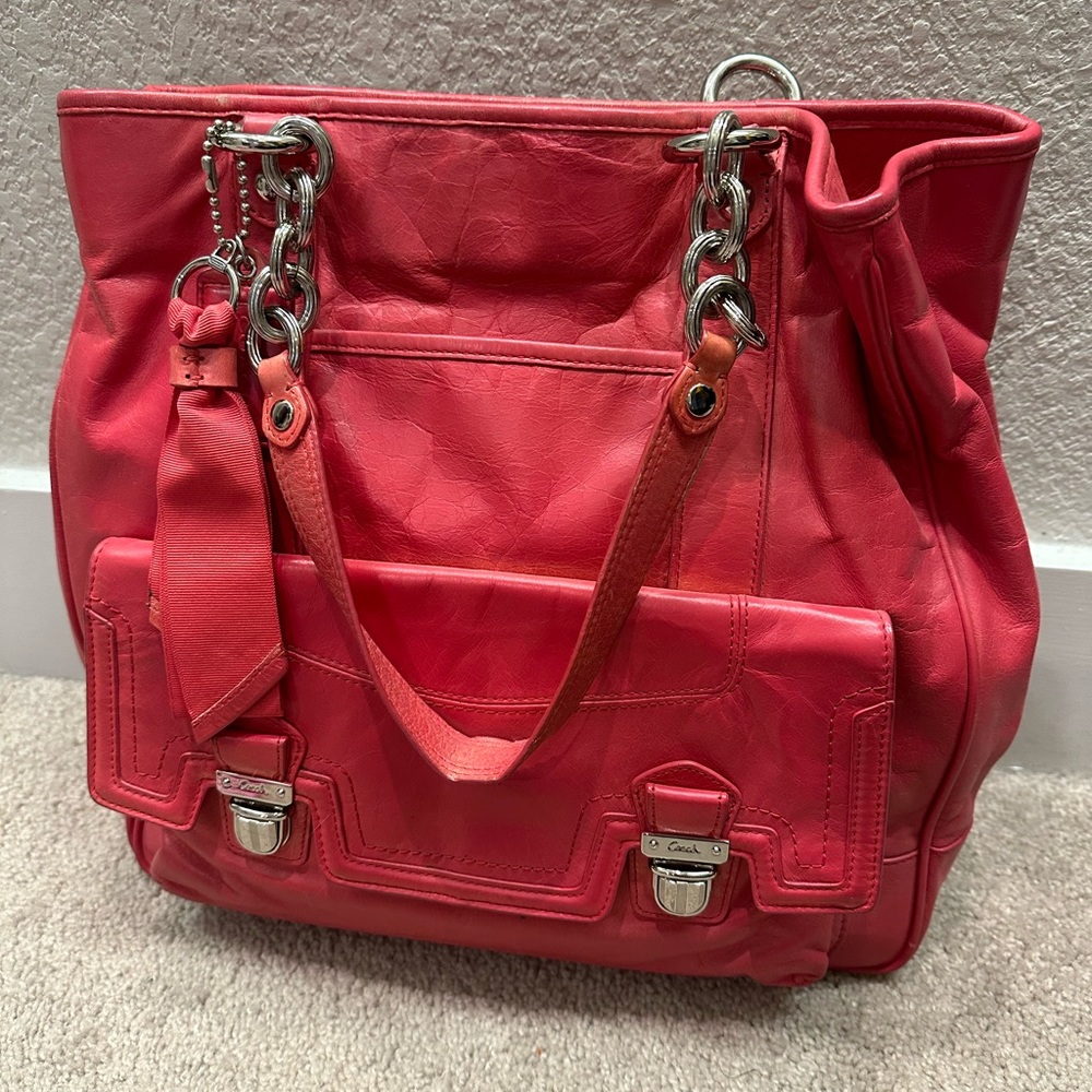 Hot pink Coach tote bag.